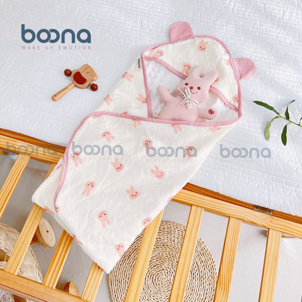 Ủ choàng Xô musslin kết hợp nhung hạt đậu Boona cao cấp cho bé yêu