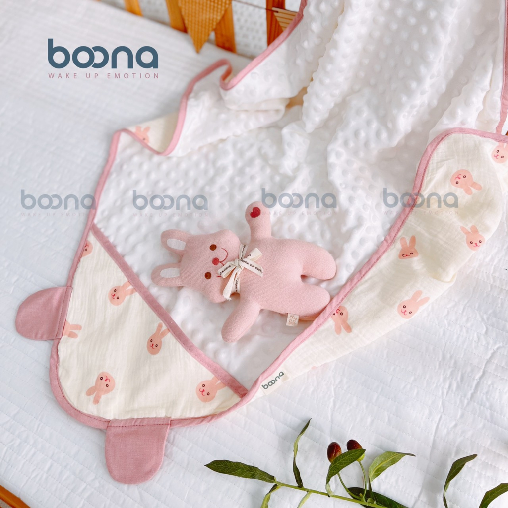 Ủ choàng Xô musslin kết hợp nhung hạt đậu Boona cao cấp cho bé yêu
