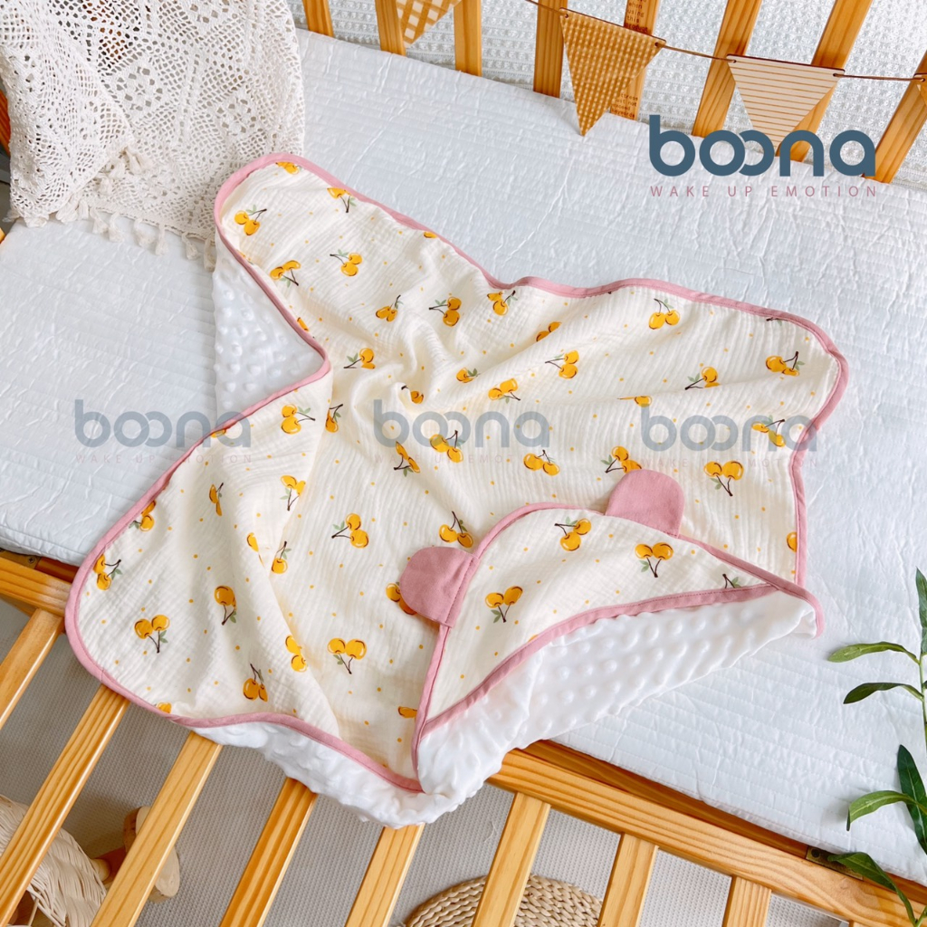 Ủ choàng Xô musslin kết hợp nhung hạt đậu Boona cao cấp cho bé yêu
