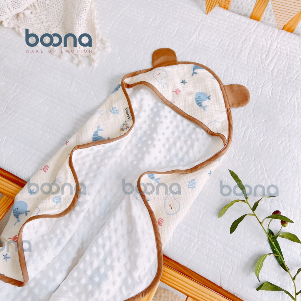 Ủ choàng Xô musslin kết hợp nhung hạt đậu Boona cao cấp cho bé yêu