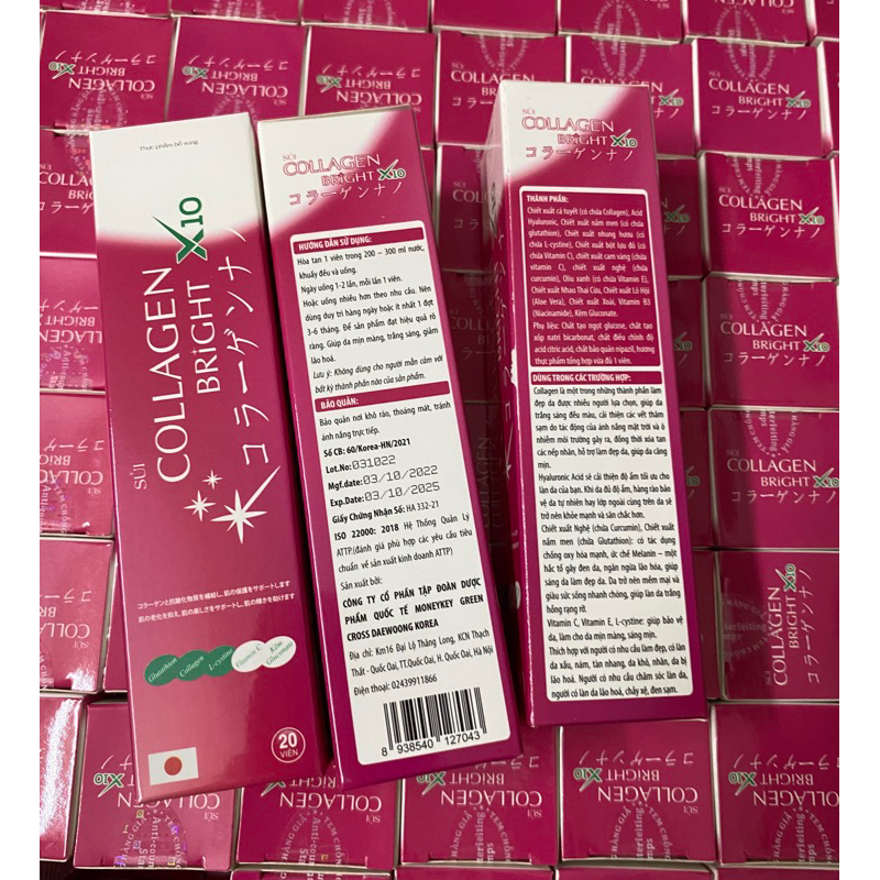 Viên sủi COLLAGEN BRIGHT X10 giúp làm sáng trắng da cấp tốc hết nám tàn nhang chiết xuất từ Collagen cá tuyết