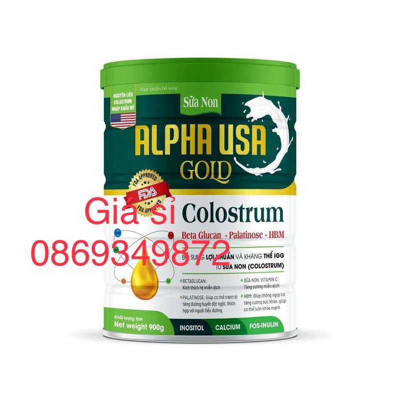 Hộp 900g SỮA NON ALPHA USA GOLD - Colostrum Alpha Lipid Bổ sung lợi khuẩn và kháng thể IGG từ sữa non