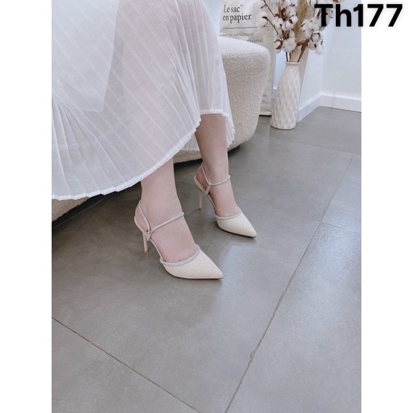 Giày cao gót, sandal giày cao 9cm bằng satin đính đá thời trang dành cho nữ mã