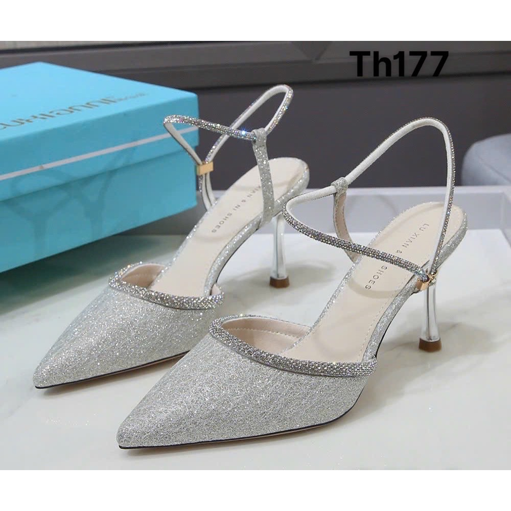 Giày cao gót, sandal giày cao 9cm bằng satin đính đá thời trang dành cho nữ mã