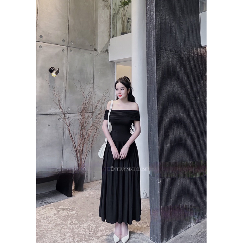 Váy Body Thun Lạnh Trễ Vai Dáng Dài Xoè Đầm Maxi Sang Chảnh