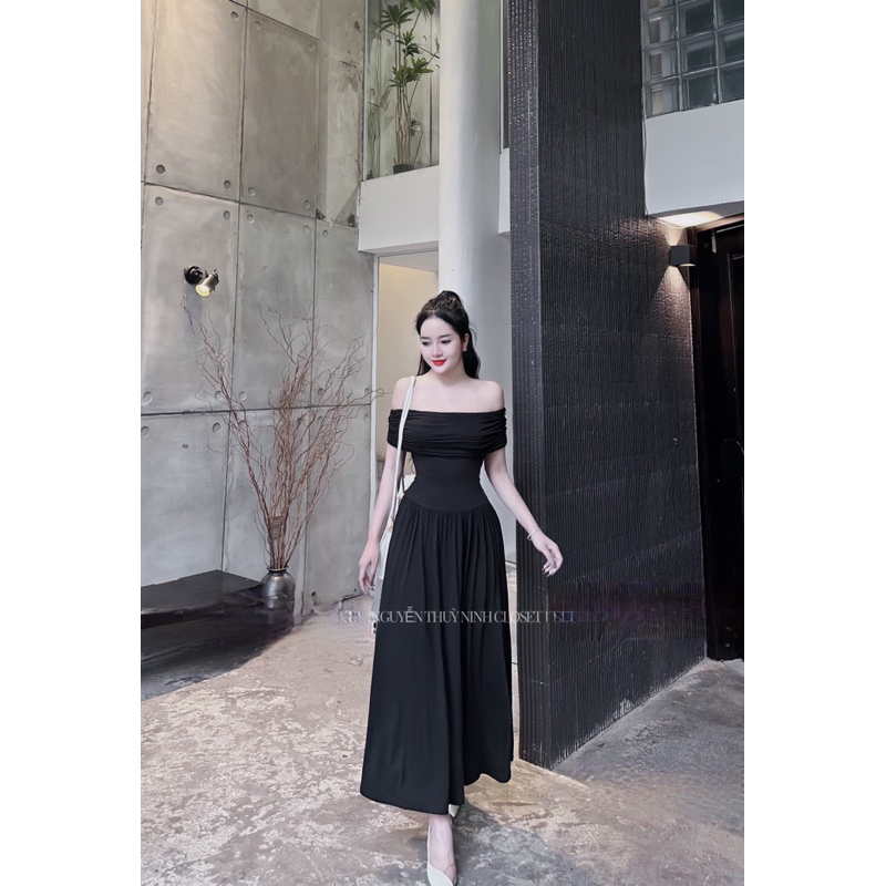 Váy Body Thun Lạnh Trễ Vai Dáng Dài Xoè Đầm Maxi Sang Chảnh