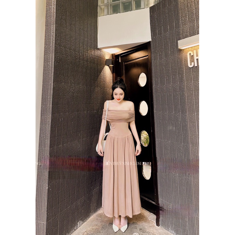 Váy Body Thun Lạnh Trễ Vai Dáng Dài Xoè Đầm Maxi Sang Chảnh