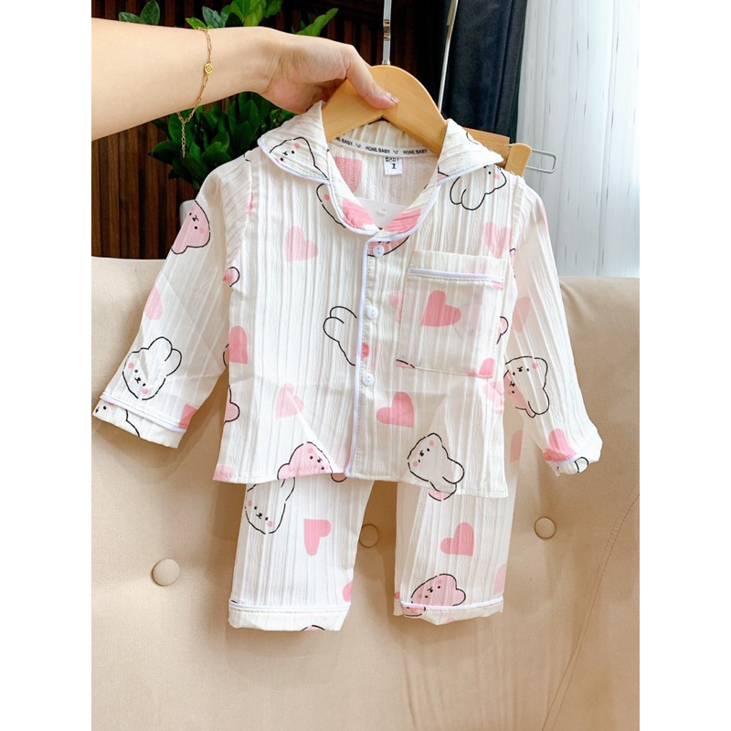 Pijama đũi gân hoạ tiết dài tay cho bé