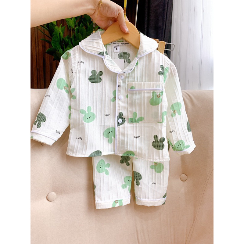 Pijama đũi gân hoạ tiết dài tay cho bé