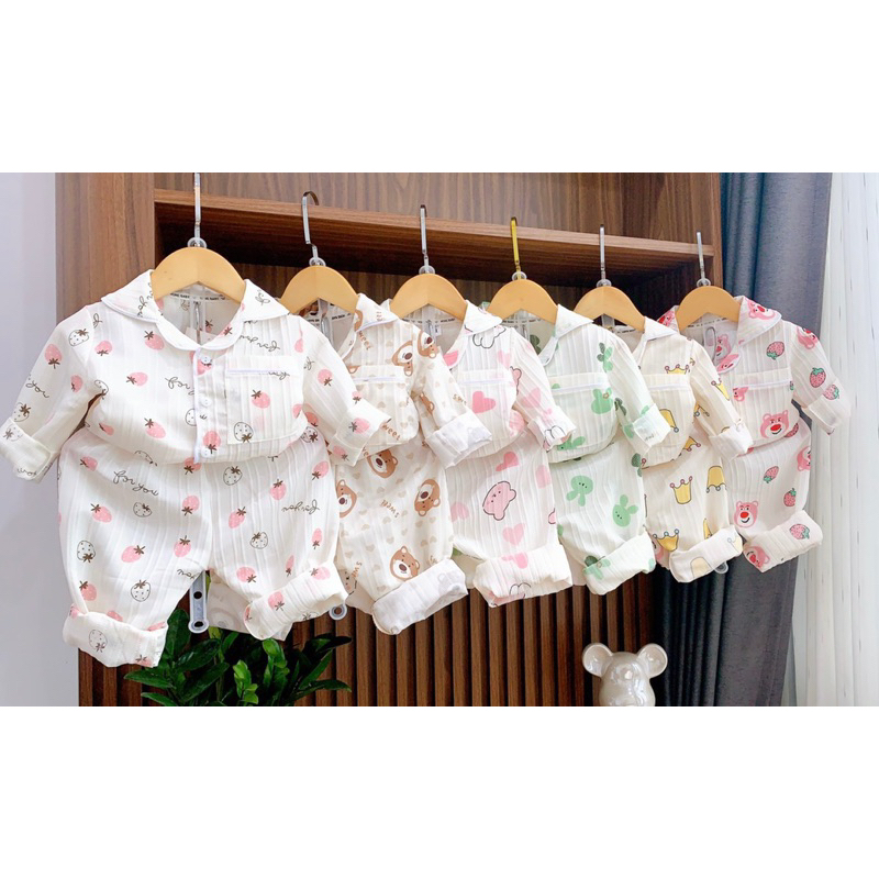 Pijama đũi gân hoạ tiết dài tay cho bé