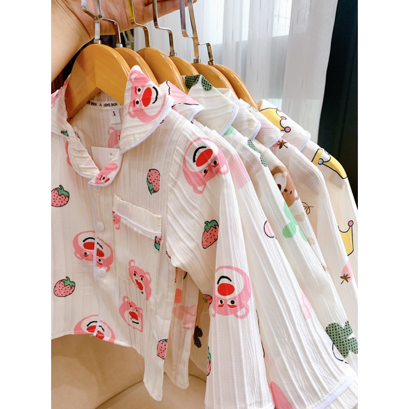 Pijama đũi gân hoạ tiết dài tay cho bé