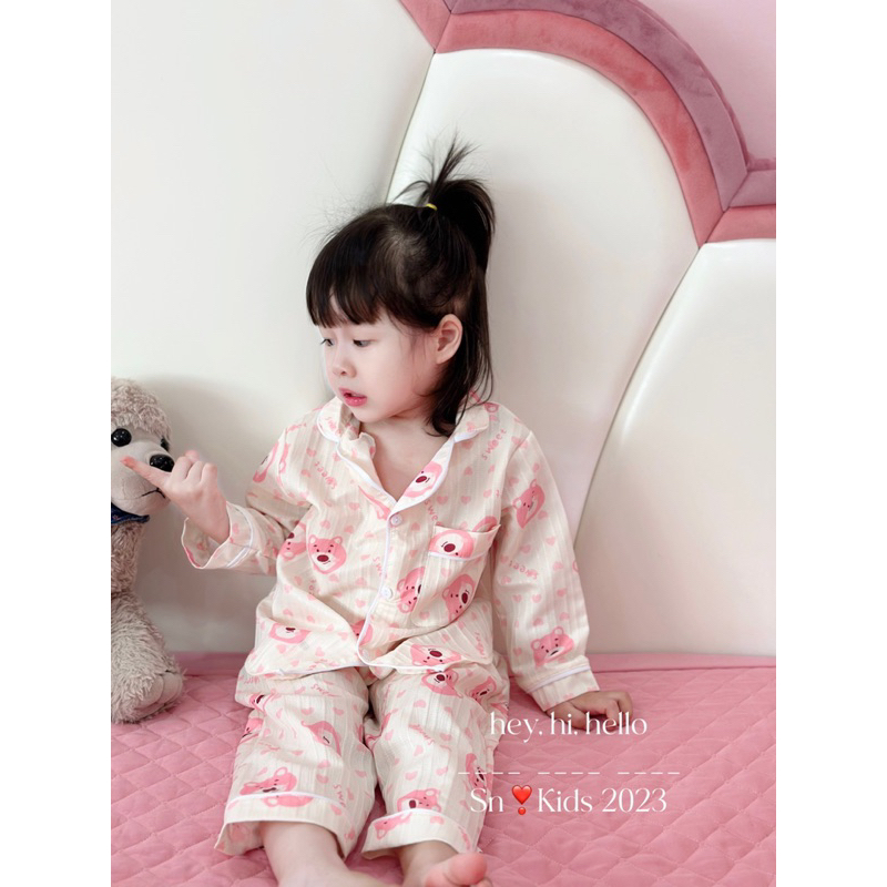 Pijama đũi gân hoạ tiết dài tay cho bé