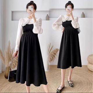 Đầm bầu váy bầu thu đông dài tay cổ sơ mi mẫu mới đẹp và sang