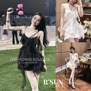 Đầm dáng xoè tầng hai dây bèo hoa vai Datasco