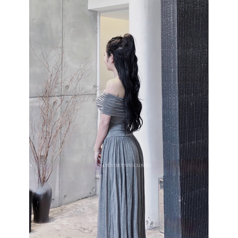 Váy Body Thun Lạnh Trễ Vai Dáng Dài Xoè Đầm Maxi Sang Chảnh
