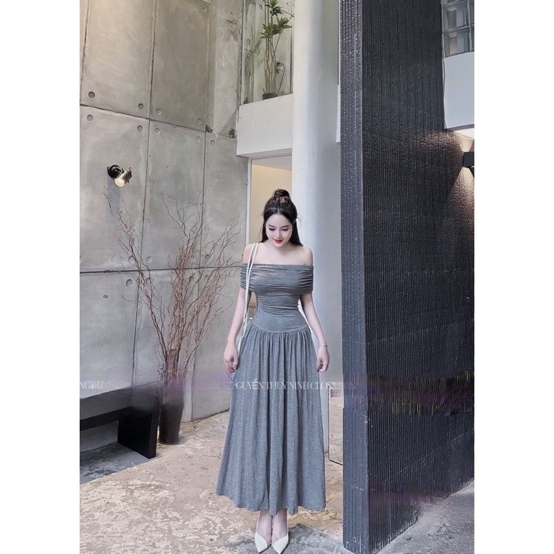 Váy Body Thun Lạnh Trễ Vai Dáng Dài Xoè Đầm Maxi Sang Chảnh