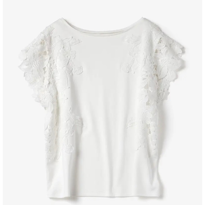 Áo thun cotton phối ren màu trắng  - Thanh lý vnxk