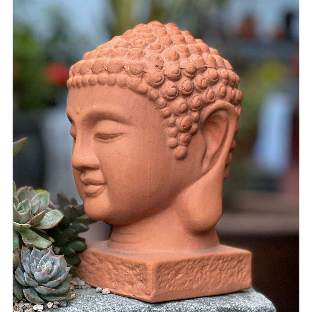 Tượng Phật Thích Ca, trang trí tiểu cảnh, sân vườn - Chất liệu đất nung cao 21cm, ngang 13cm