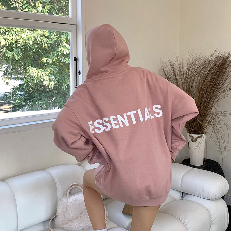 Áo hoodie nỉ bông ESSENTIALS hồng
