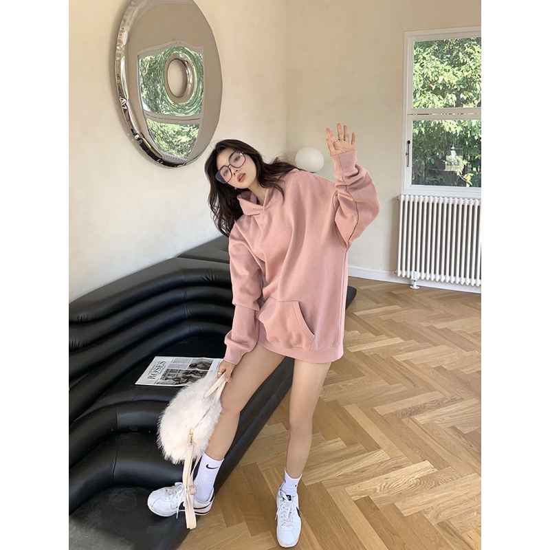 Áo hoodie nỉ bông ESSENTIALS hồng