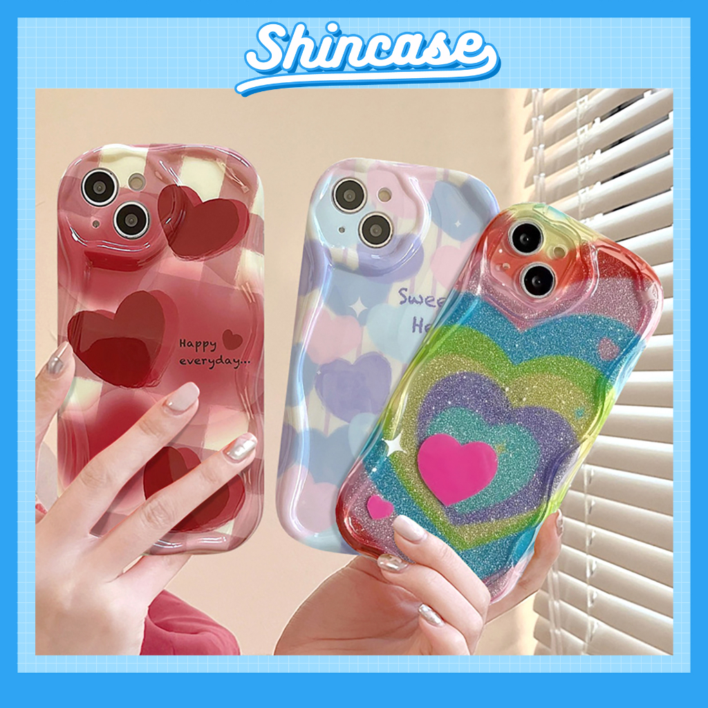 Ốp Điện Thoại TPU Mềm Chống Sốc Họa Tiết Trái Tim 3D Cho iPhone 7plus 6s 6 7 8 Plus 11 13 12 14 Pro Max XR X XS Max