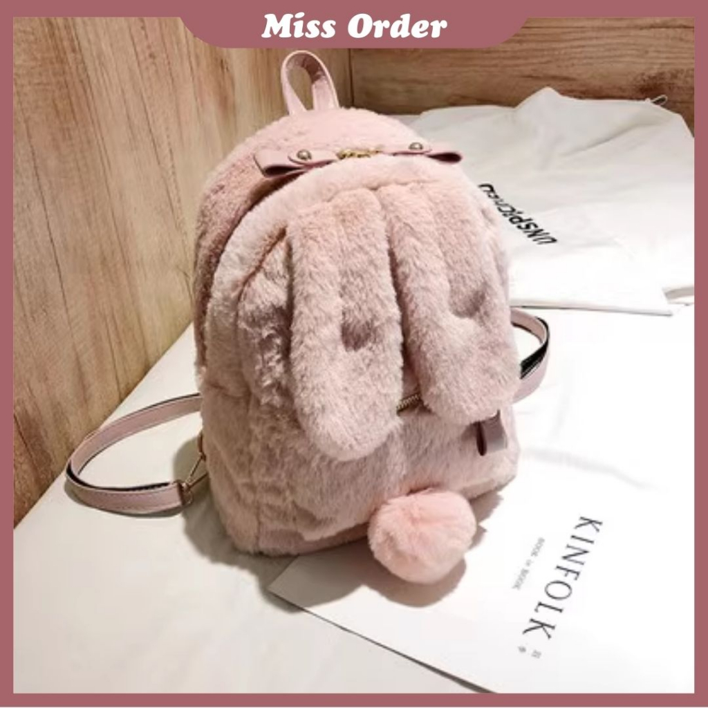 Balo Mini Lông Mềm Tai Thỏ Dễ Thương , Balo Nữ CUTE