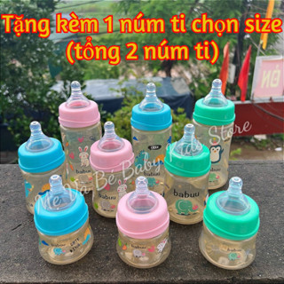 (Tặng kèm 1 núm ti) Bình sữa Cổ Rộng nắp sóng Babuu Baby Nhật bản 90ml,160ml,240ml