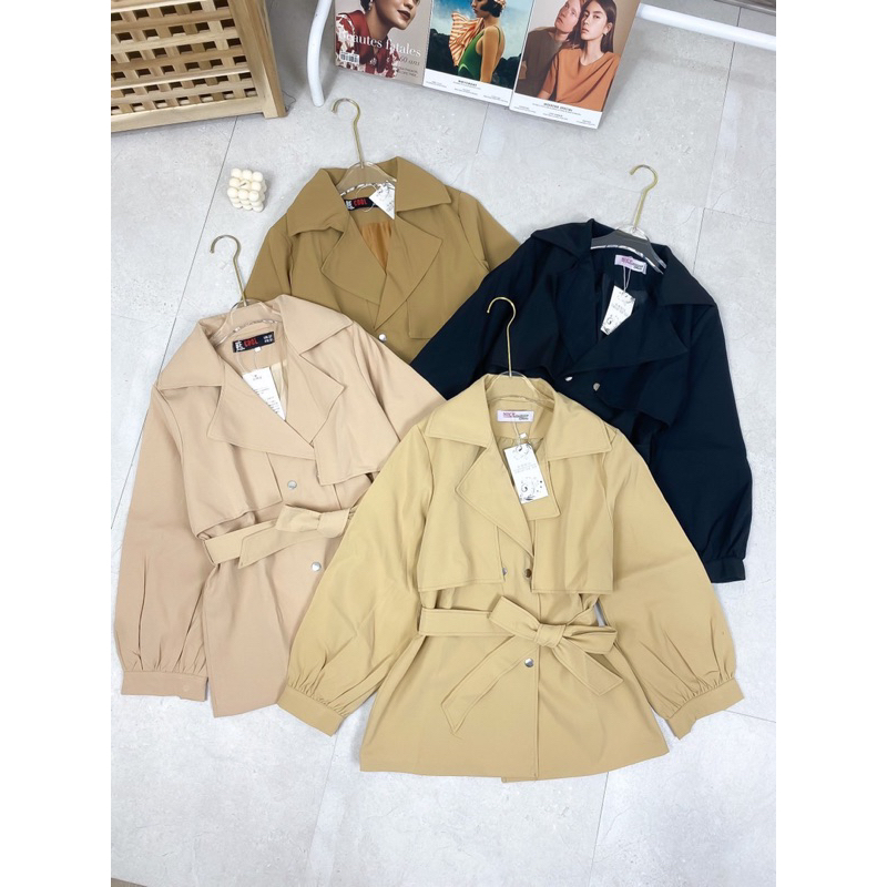 Áo Khoác Mangto Kaki Dáng Ngắn Kèm Đai Hàng 2 lớp Loại 1