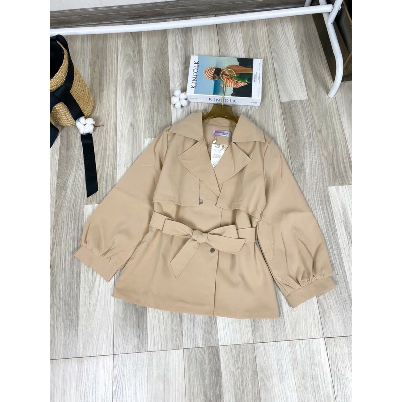 Áo Khoác Mangto Kaki Dáng Ngắn Kèm Đai Hàng 2 lớp Loại 1