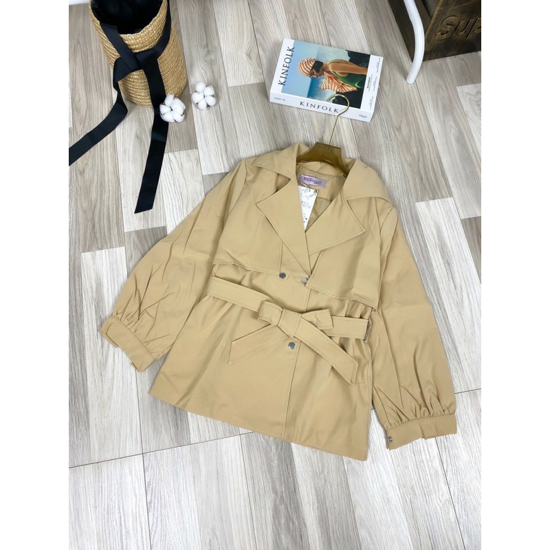 Áo Khoác Mangto Kaki Dáng Ngắn Kèm Đai Hàng 2 lớp Loại 1