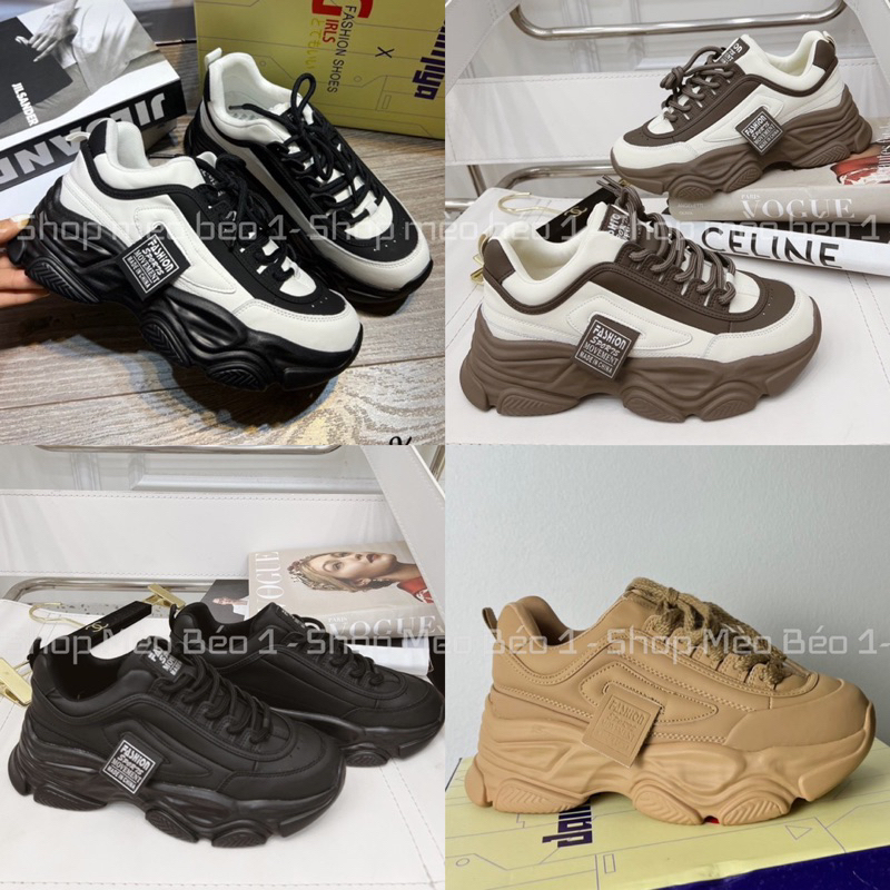 Giày thể thao sneaker tem vuông viền nâu đế cao fullbox hàng quảng châu cao cấp