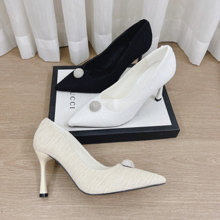 Giày cao gót Kim sa lấp lánh Nơ đá Phale - Giày cưới gót nhọn 9cm - phom rộng 1.5