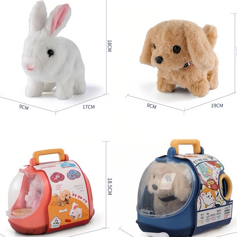 Thỏ bông biết đi biết vẫy tai và có nhạc cùng các phụ kiện đi kèm cho bé chăm sóc thỏ bông.