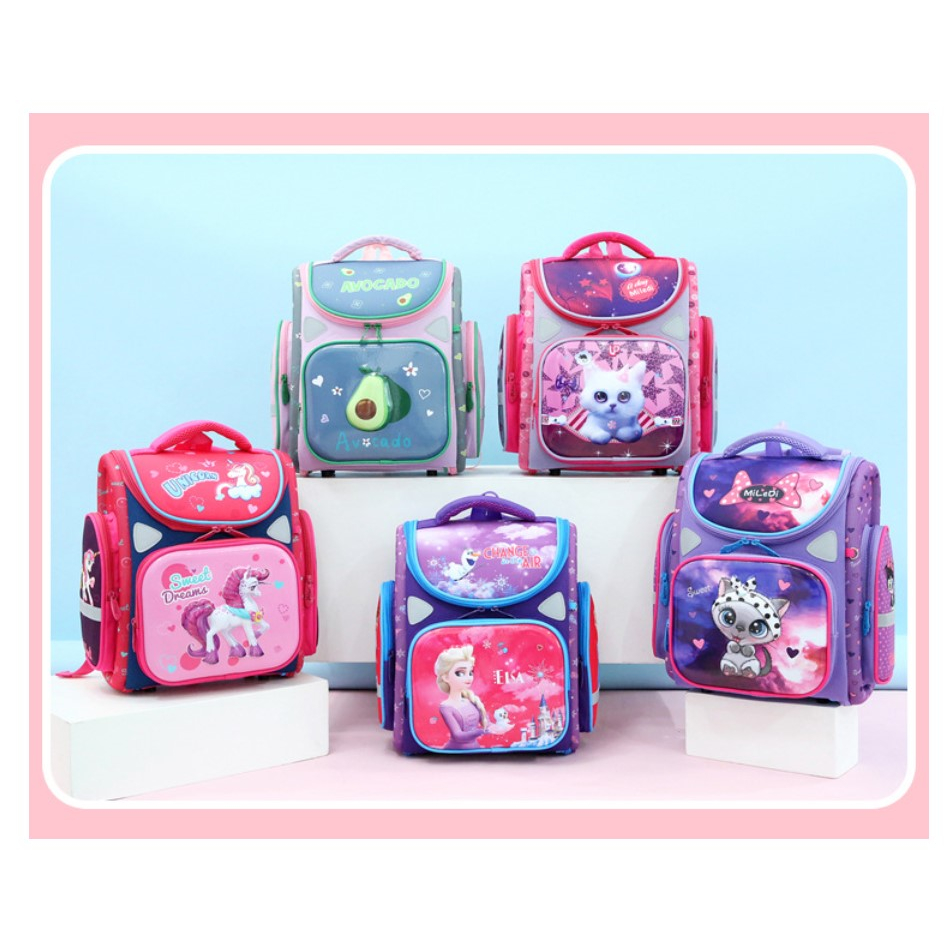 Balo chống gù hàng xuất khẩu cho hoc sinh tiểu học, balo chống gù dành cho bé gái đáng yêu