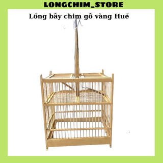 Lồng bẫy chim khuyên gỗ vàng Huế chất liệu gỗ vàng hai cửa bẫy vừa nuôi tiện lợi chim khuyên