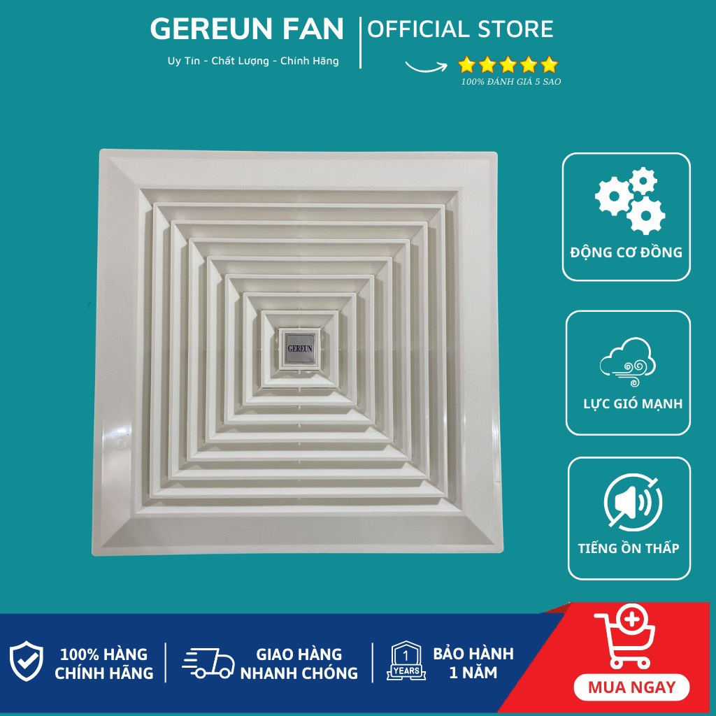 ⭐GEREUN Quạt Thông Gió/Quạt Hút Âm Trần 60x60/Quạt Tòa Nhà Trung Tâm Lực Hút Khoe Tiếng Ồn Thấp