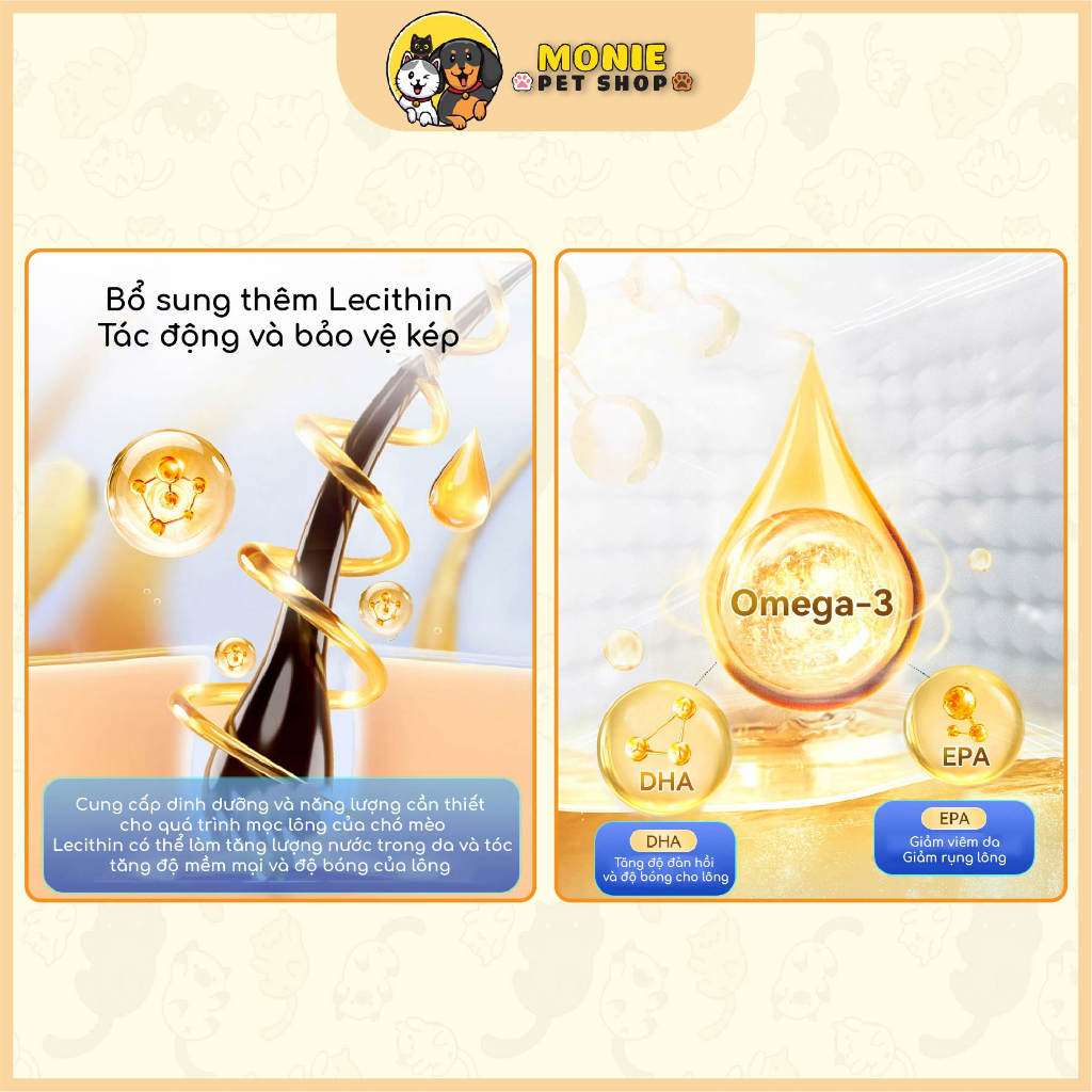Dầu cá cho chó mèo bổ sung Omega 3, Vitamin giúp dưỡng da lông, giảm rụng lông cho chó mèo