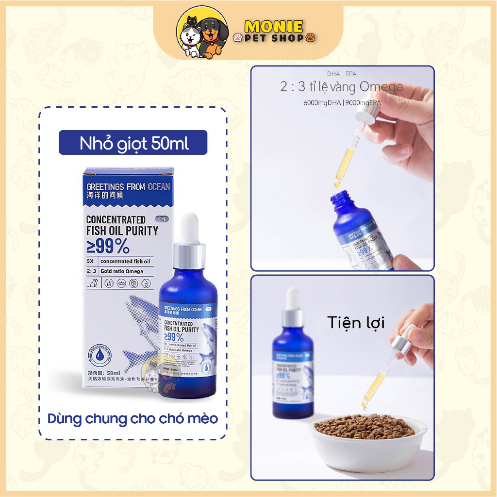 Dầu cá cho chó mèo bổ sung Omega 3, Vitamin giúp dưỡng da lông, giảm rụng lông cho chó mèo