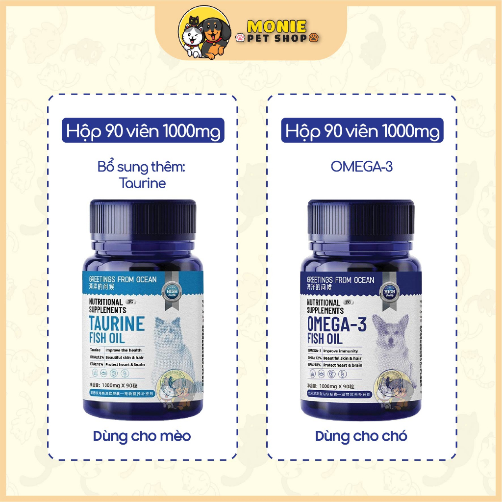 Dầu cá cho chó mèo bổ sung Omega 3, Vitamin giúp dưỡng da lông, giảm rụng lông cho chó mèo