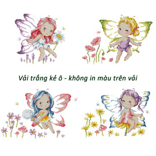Tranh thêu chữ thập không in màu trên vải em bé thiên thần