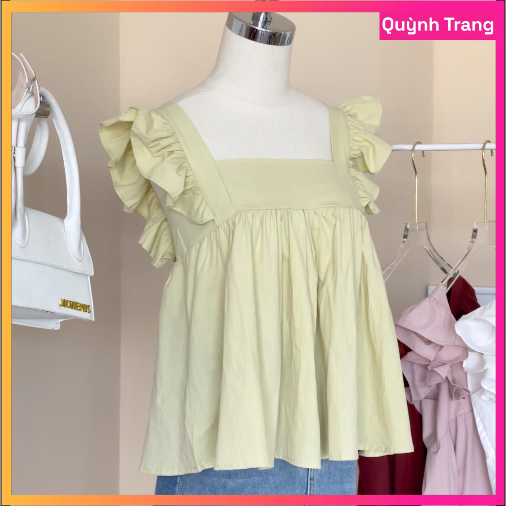 Áo Babydoll Cổ Vuông Bèo Trơn Dễ Thương, Áo Cánh Tiên Tiểu Thư Trơn Basic Dành Cho Nữ [Qt27]