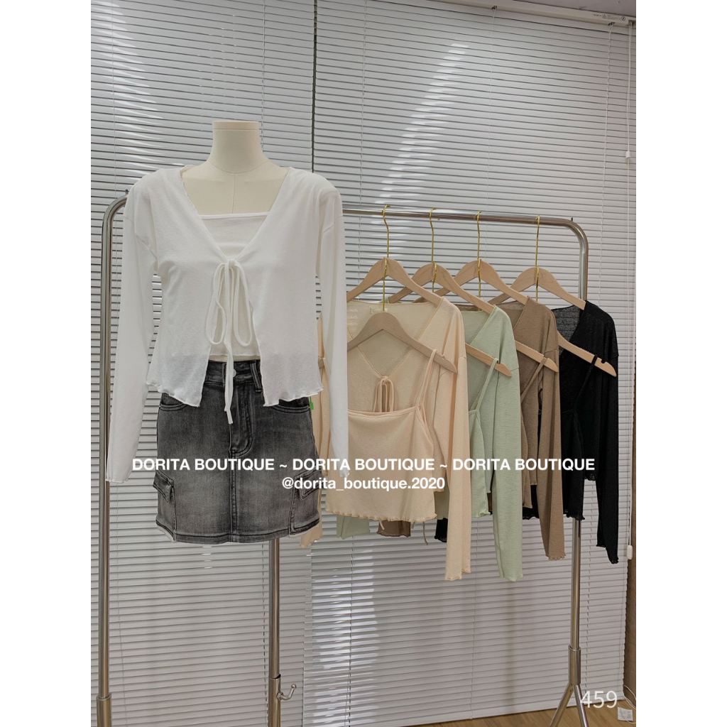 Set áo 2 dây kèm áo khoác ngoài vải thun giấy mã 459 DORITA BOUTIQUE