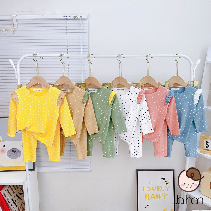 NT226 Bộ dài tay chấm bi thun tăm lạnh dáng cánh tiên cho bé gái