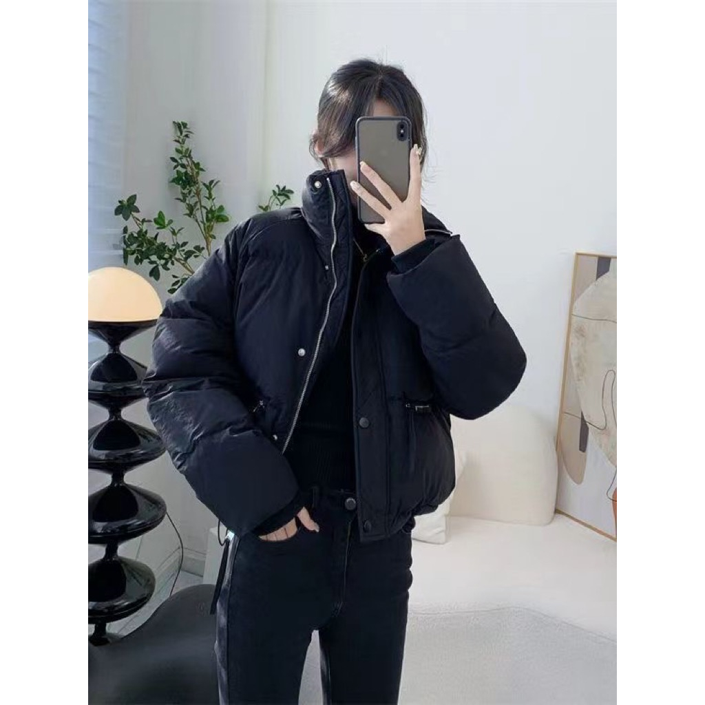 Áo khoác phao nữ dáng ngắn màu trơn, cổ đứng khóa kéo dày dặn, thiết kế túi ngang thời trang 3 màu Sicily Studio | BigBuy360 - bigbuy360.vn