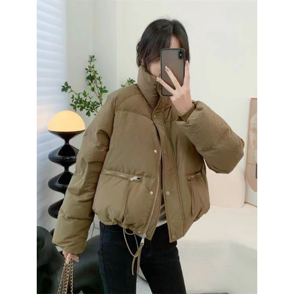 Áo khoác phao nữ dáng ngắn màu trơn, cổ đứng khóa kéo dày dặn, thiết kế túi ngang thời trang 3 màu Sicily Studio | BigBuy360 - bigbuy360.vn