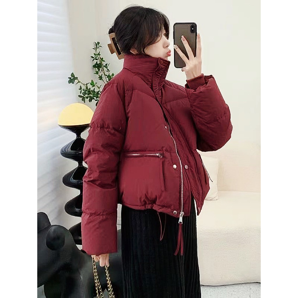 Áo khoác phao nữ dáng ngắn màu trơn, cổ đứng khóa kéo dày dặn, thiết kế túi ngang thời trang 3 màu Sicily Studio | BigBuy360 - bigbuy360.vn