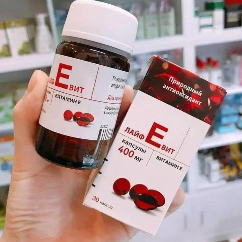 Viên uống Vitamin E đỏ Mirrolla Nga 400mg, Vitamin E đỏ làm đẹp trắng da chống lão hoá hộp 30 viên