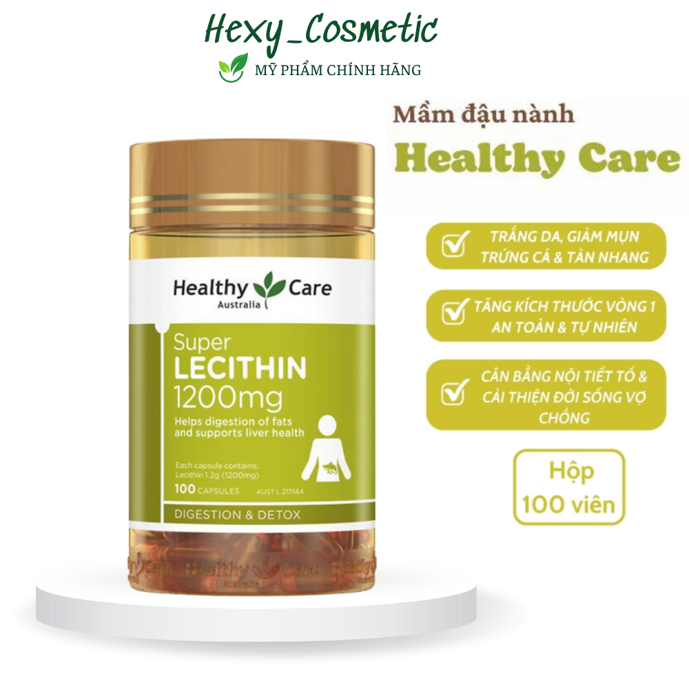 Viên uống tinh chất mầm đậu nành Healthy Care Super Lecithin 1200mg đẹp da, Mầm đậu nành cân bằng nội tiết tố