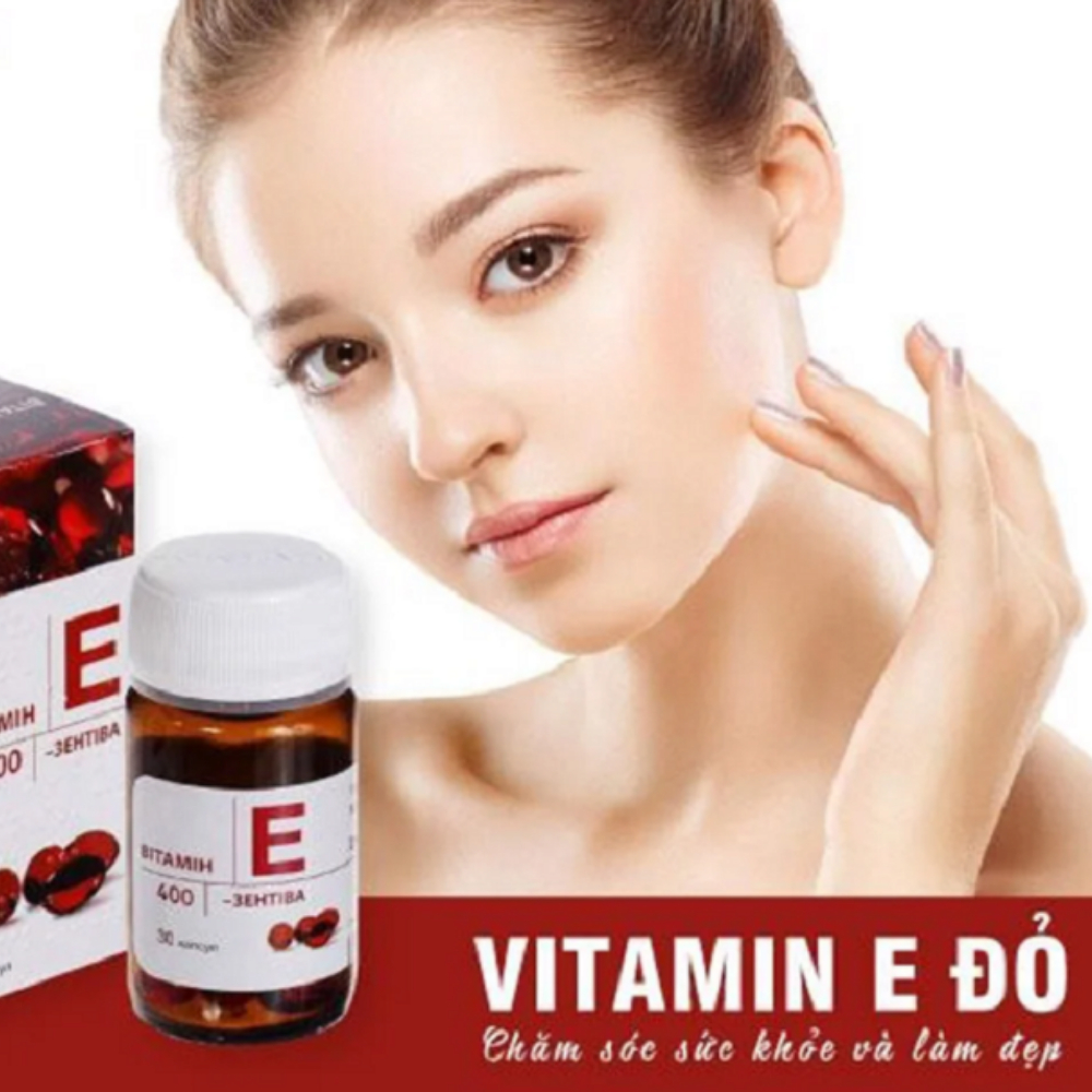 Viên uống Vitamin E đỏ Mirrolla Nga 400mg, Vitamin E đỏ làm đẹp trắng da chống lão hoá hộp 30 viên