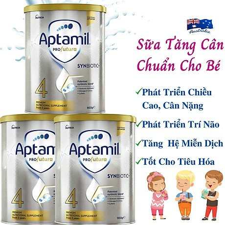 Sữa bột Aptamil Synbiotics Úc cho bé từ sơ sinh trở lên số 1, 2, 3, 4 hộp 900g